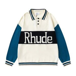 Rhude White And Blue Knitted Polo Shirt